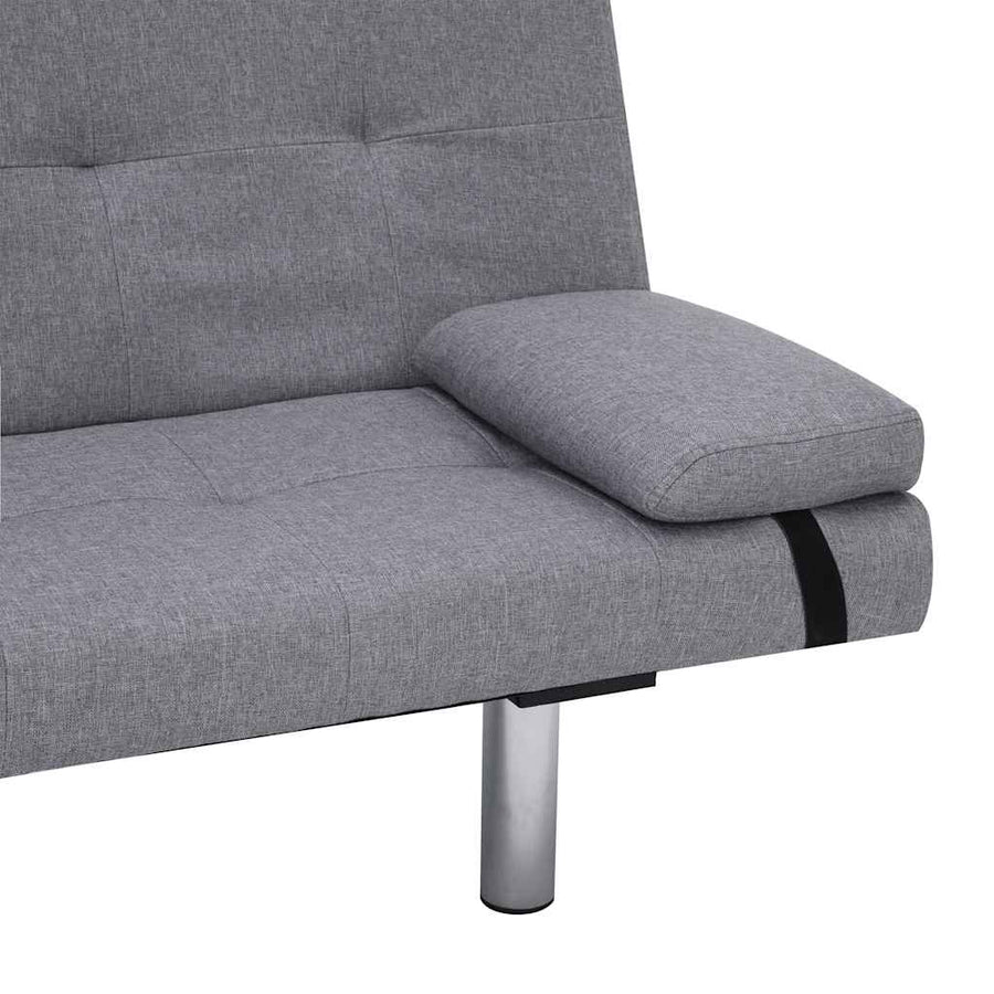 Sofa Bed with Two Pillows Light Grey Polyester
