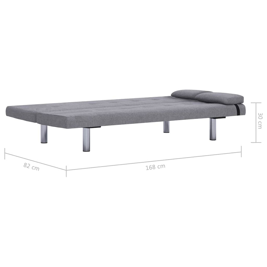 Sofa Bed with Two Pillows Light Grey Polyester