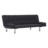Sofa Bed with Two Pillows Dark Grey Polyester - Front View
