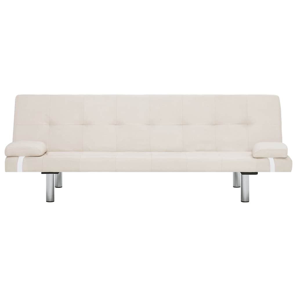 Sofa Bed with Two Pillows Cream Polyester