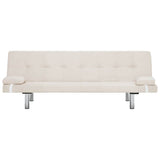 Sofa Bed with Two Pillows Cream Polyester