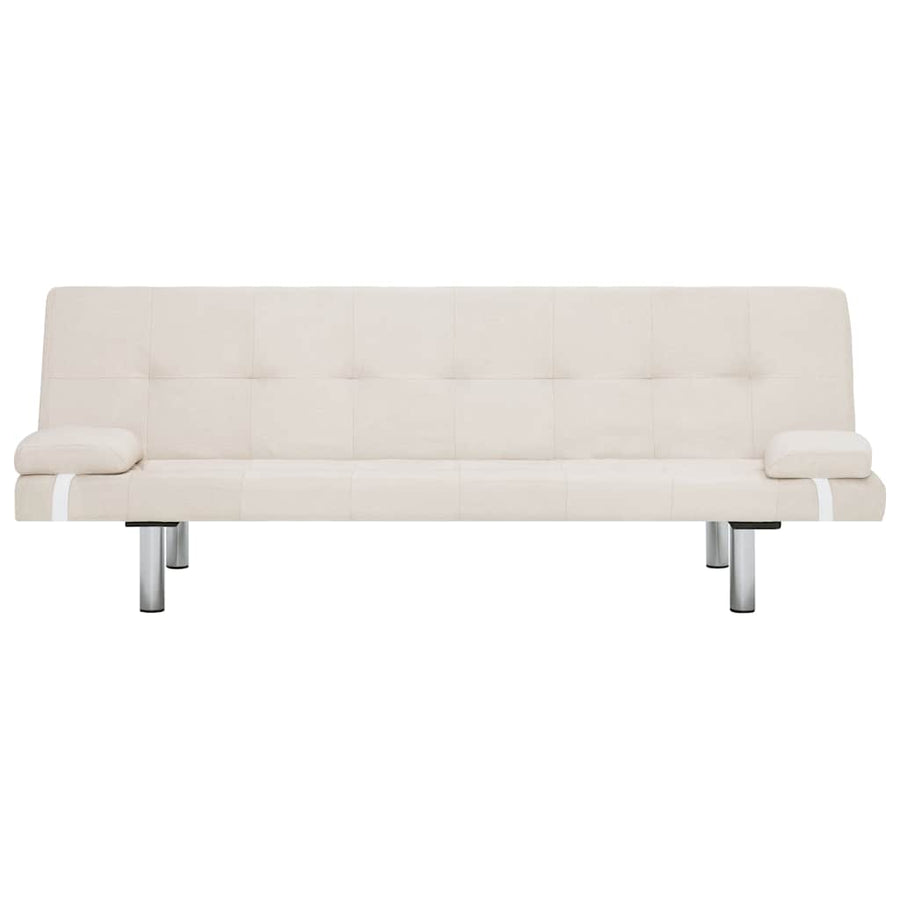 Sofa Bed with Two Pillows Cream Polyester