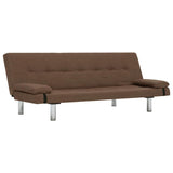Sofa Bed with Two Pillows Brown Polyester - Front View