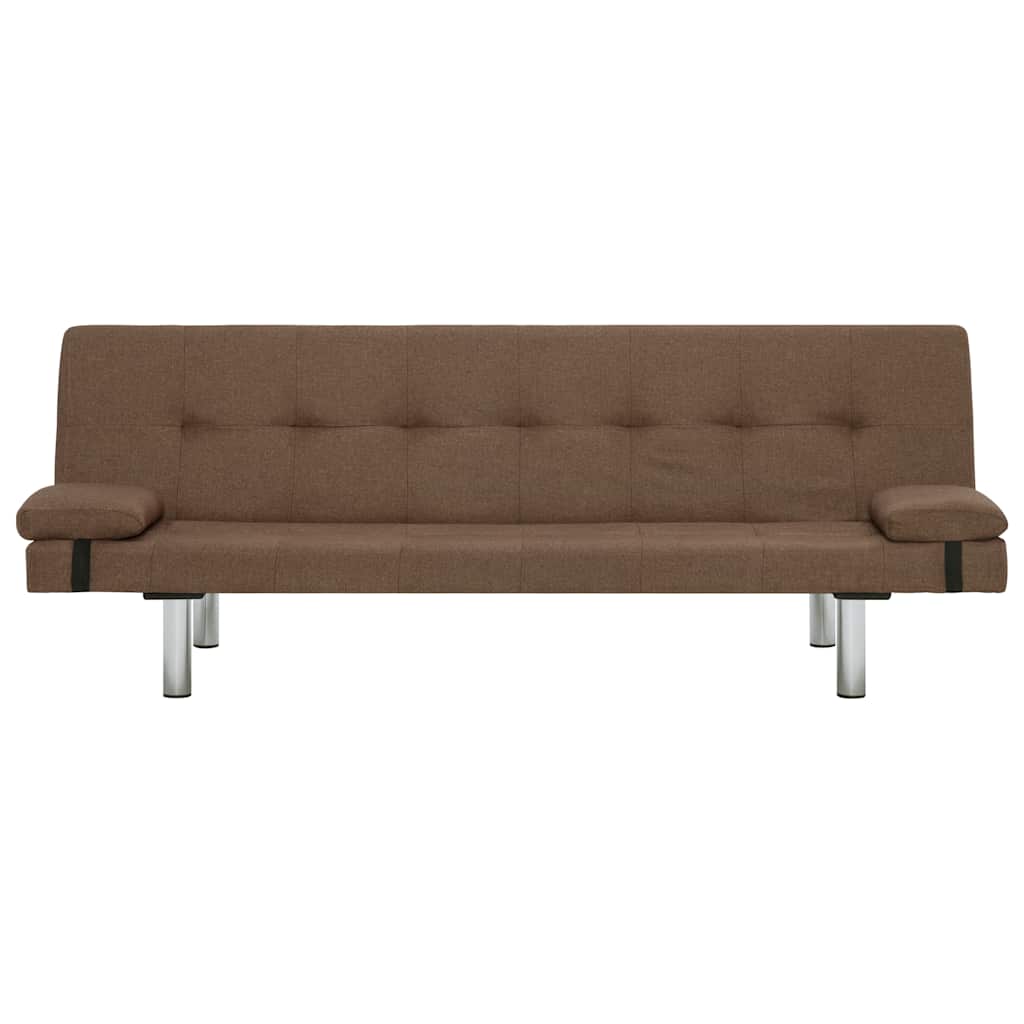 Sofa Bed with Two Pillows Brown Polyester