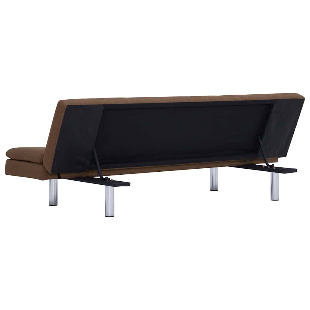Sofa Bed with Two Pillows Brown Polyester