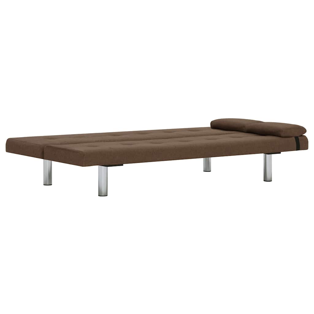 Sofa Bed with Two Pillows Brown Polyester