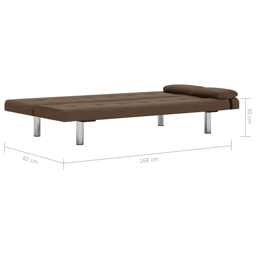 Sofa Bed with Two Pillows Brown Polyester