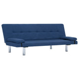 Sofa Bed with Two Pillows Blue Polyester - Front View