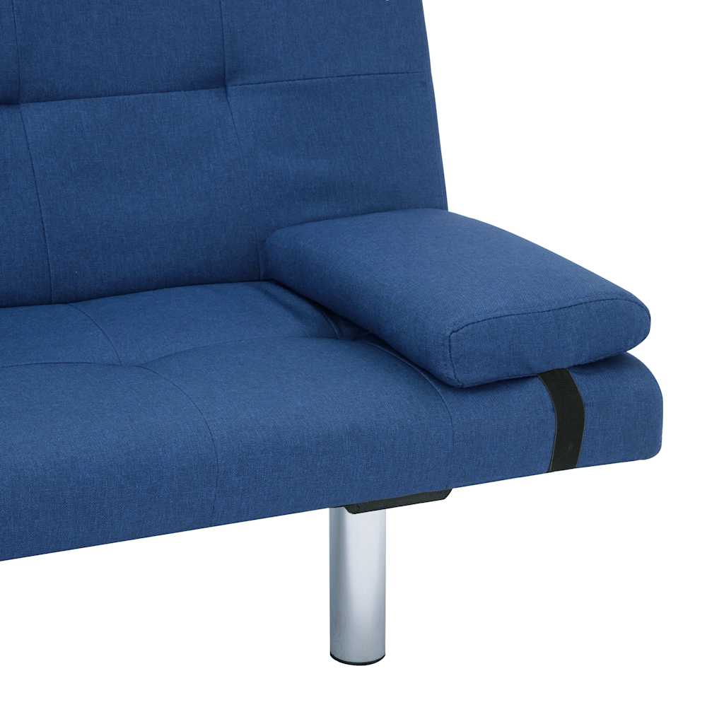 Sofa Bed with Two Pillows Blue Polyester