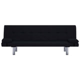 Sofa Bed with Two Pillows Black Polyester - 45-Degree Angle