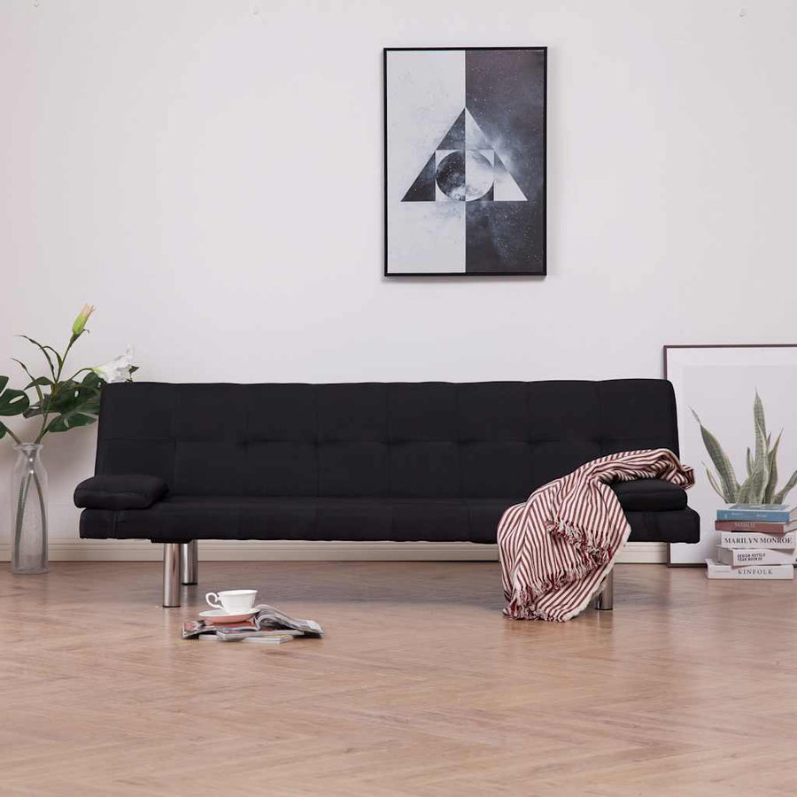 Sofa Bed with Two Pillows Black Polyester