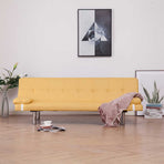 Sofa Bed with Two Pillows Yellow Polyester