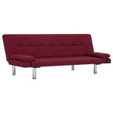 Sofa Bed with Two Pillows Wine Red Polyester - Front View