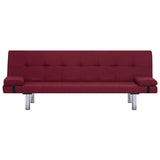 Sofa Bed with Two Pillows Wine Red Polyester - 45-Degree Angle
