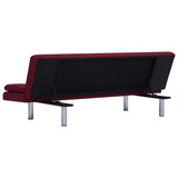 Sofa Bed with Two Pillows Wine Red Polyester - Rear View