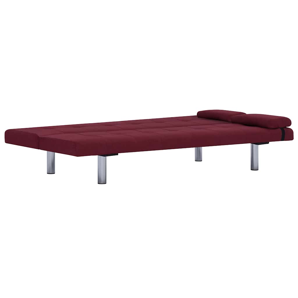 Sofa Bed with Two Pillows Wine Red Polyester