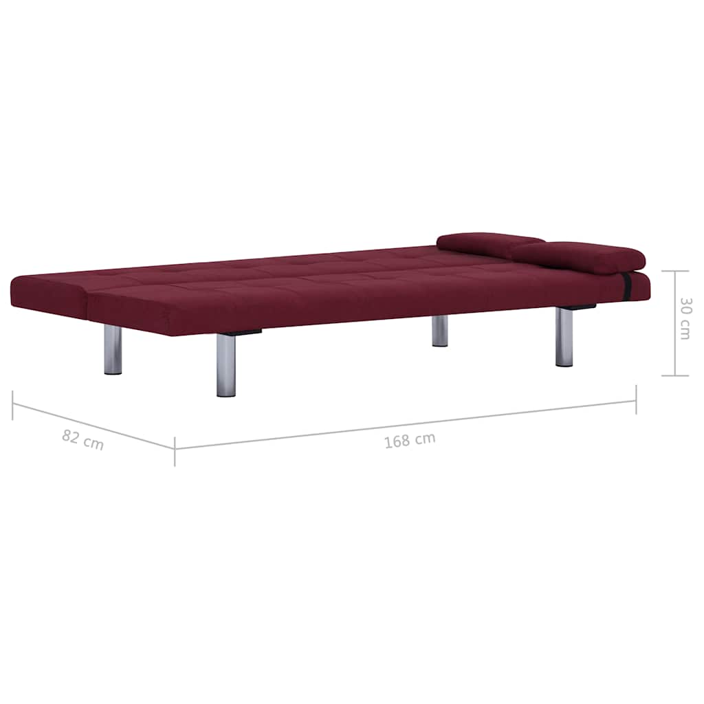 Sofa Bed with Two Pillows Wine Red Polyester