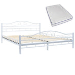 Bed with Memory Foam Mattress White Metal 153x203 cm Queen