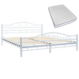 Bed with Memory Foam Mattress White Metal 153x203 cm Queen