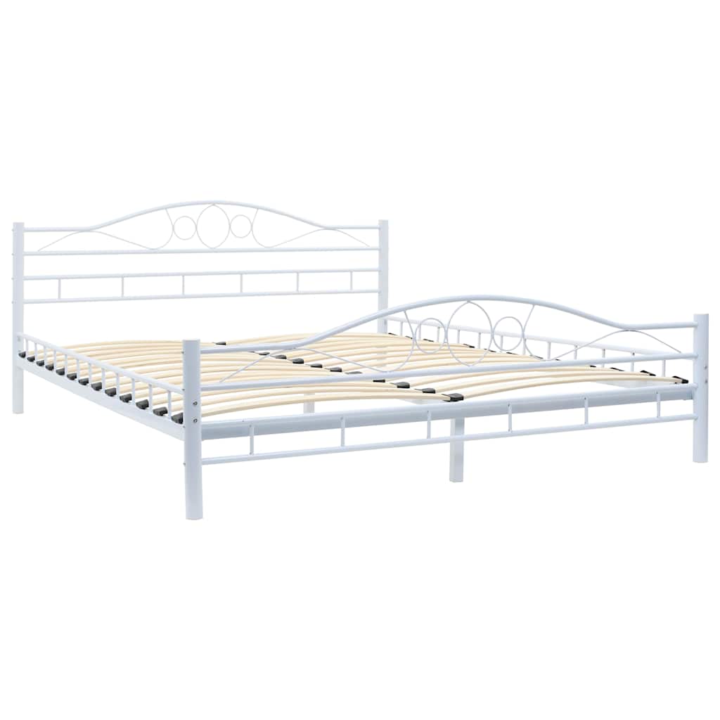 Bed with Memory Foam Mattress White Metal 153x203 cm Queen