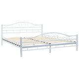 Bed with Memory Foam Mattress White Metal 153x203 cm Queen
