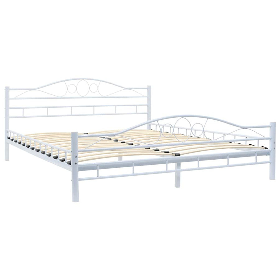 Bed with Memory Foam Mattress White Metal 153x203 cm Queen