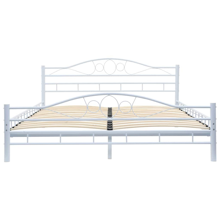 Bed with Memory Foam Mattress White Metal 153x203 cm Queen