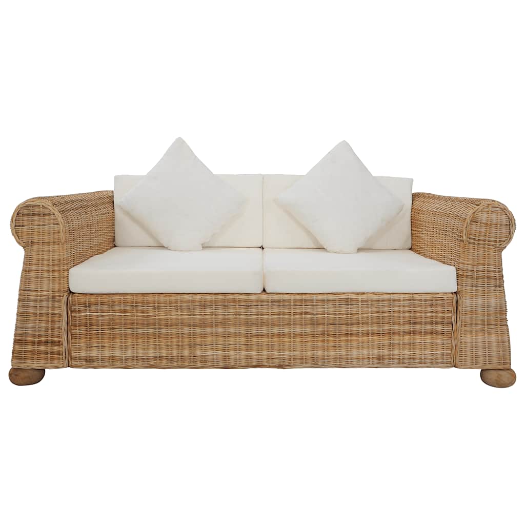 2-Seater Sofa with Cushions Natural Rattan