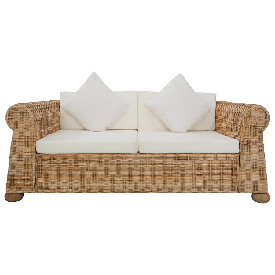 2-Seater Sofa with Cushions Natural Rattan