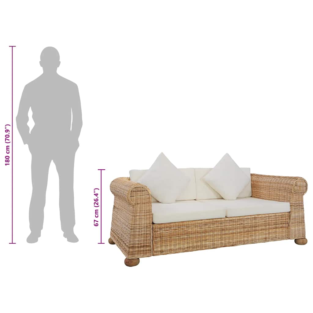 2-Seater Sofa with Cushions Natural Rattan