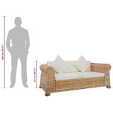 2-Seater Sofa with Cushions Natural Rattan