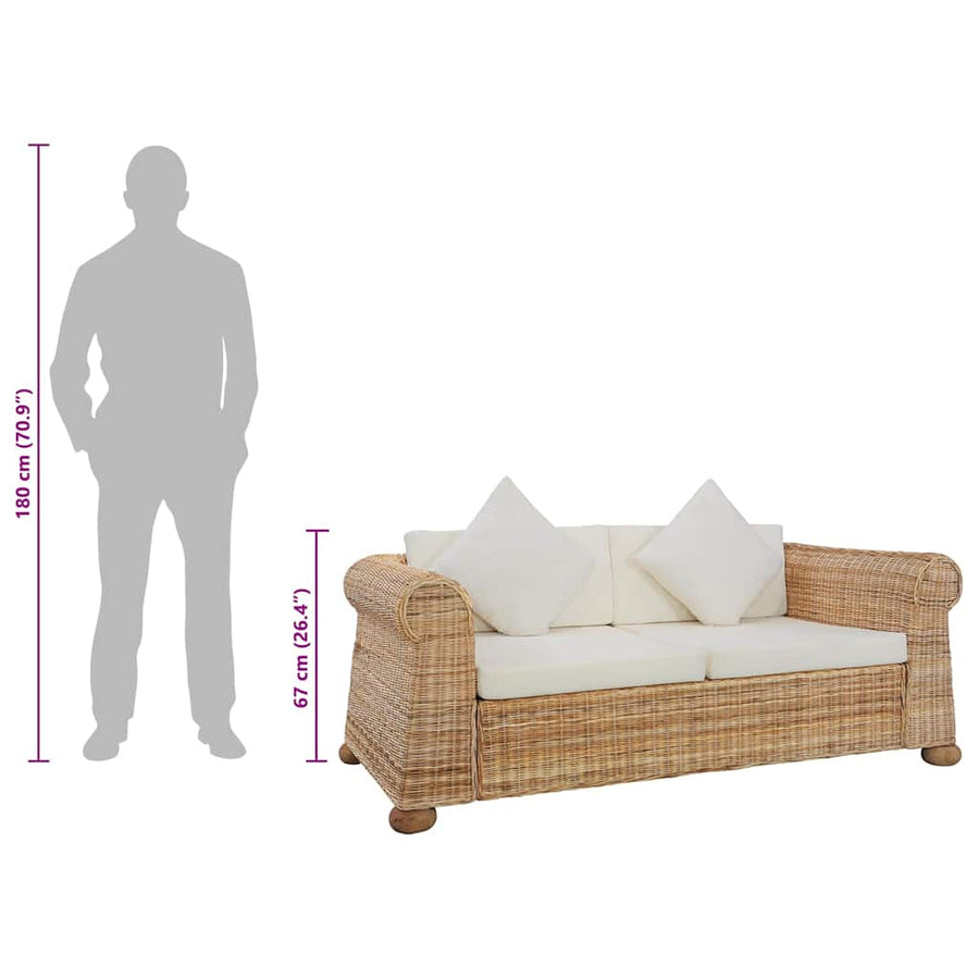 2-Seater Sofa with Cushions Natural Rattan