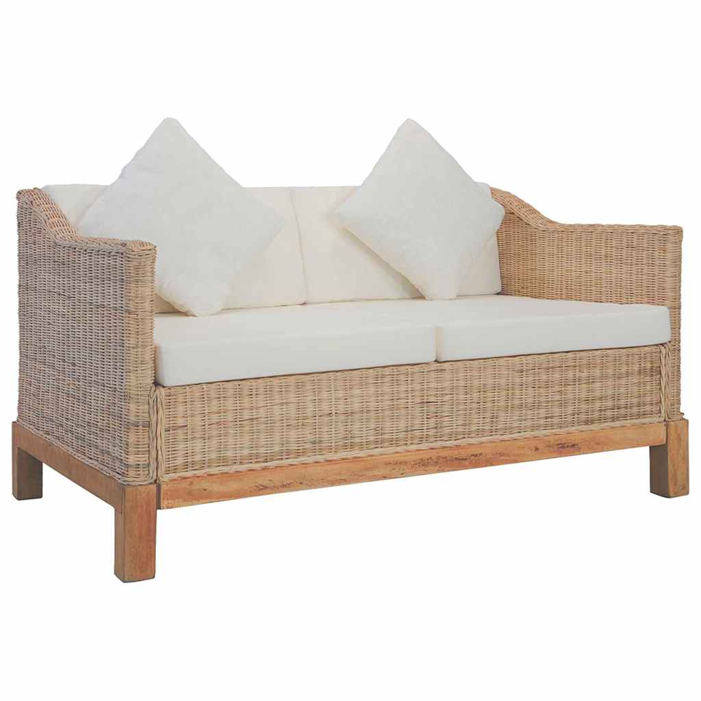 2-Seater Sofa with Cushions Natural Rattan