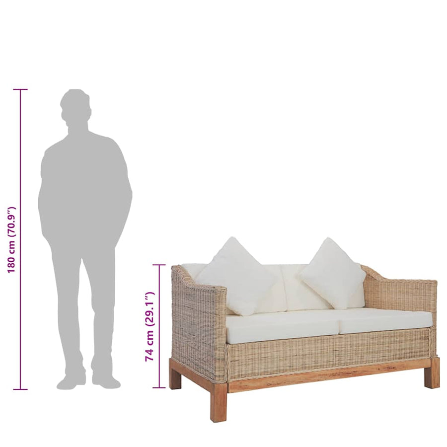 2-Seater Sofa with Cushions Natural Rattan