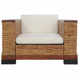 Armchair with Cushions Brown Natural Rattan - Front View