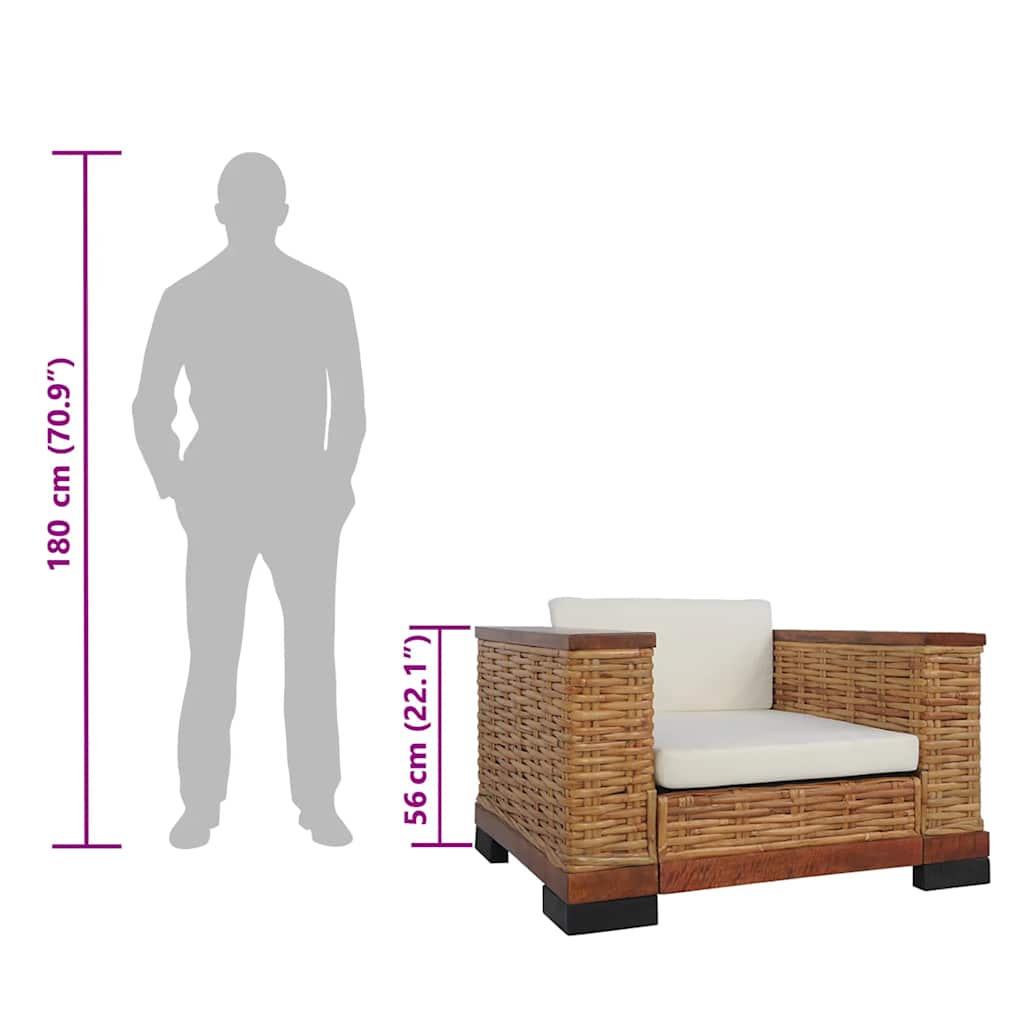 Armchair with Cushions Brown Natural Rattan