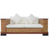 2-Seater Sofa with Cushions Brown Natural Rattan