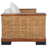 2-Seater Sofa with Cushions Brown Natural Rattan - Side View