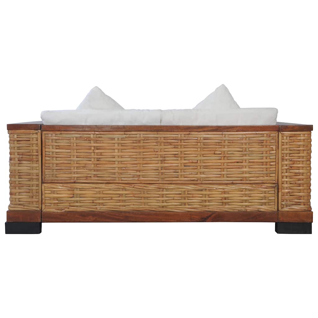 2-Seater Sofa with Cushions Brown Natural Rattan