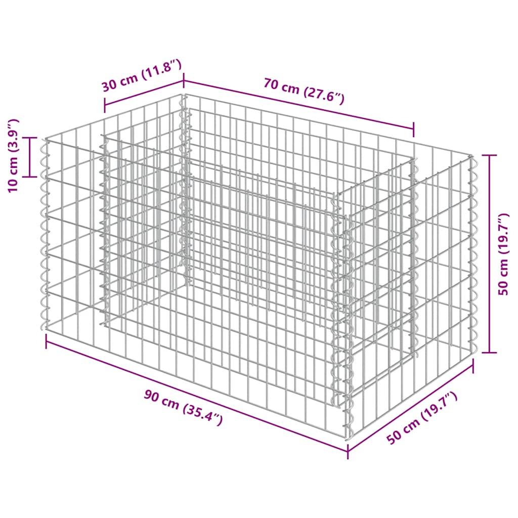 Gabion Raised Bed Galvanised Steel 90x50x50 cm