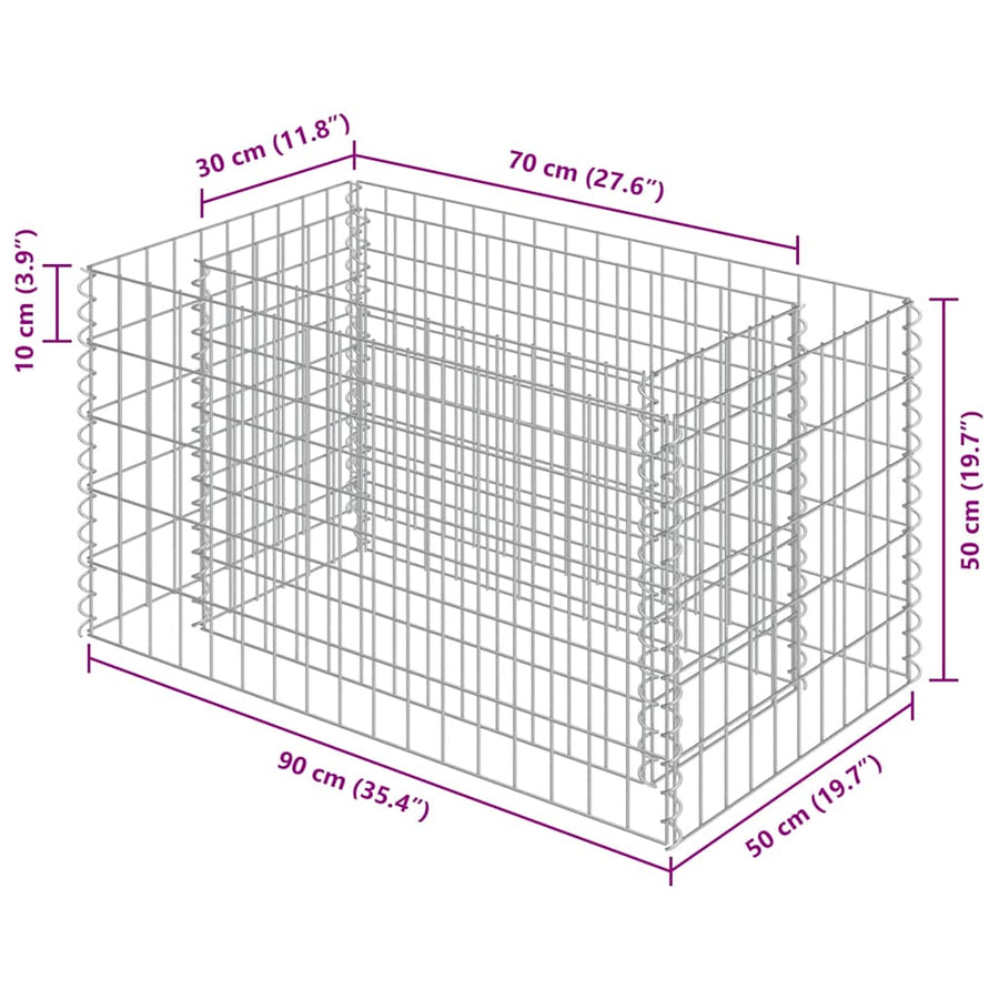 Gabion Raised Bed Galvanised Steel 90x50x50 cm