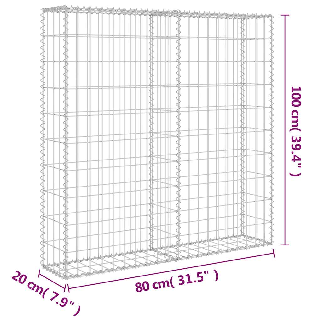 Gabion Wall with Covers Galvanised Steel 80x20x100 cm