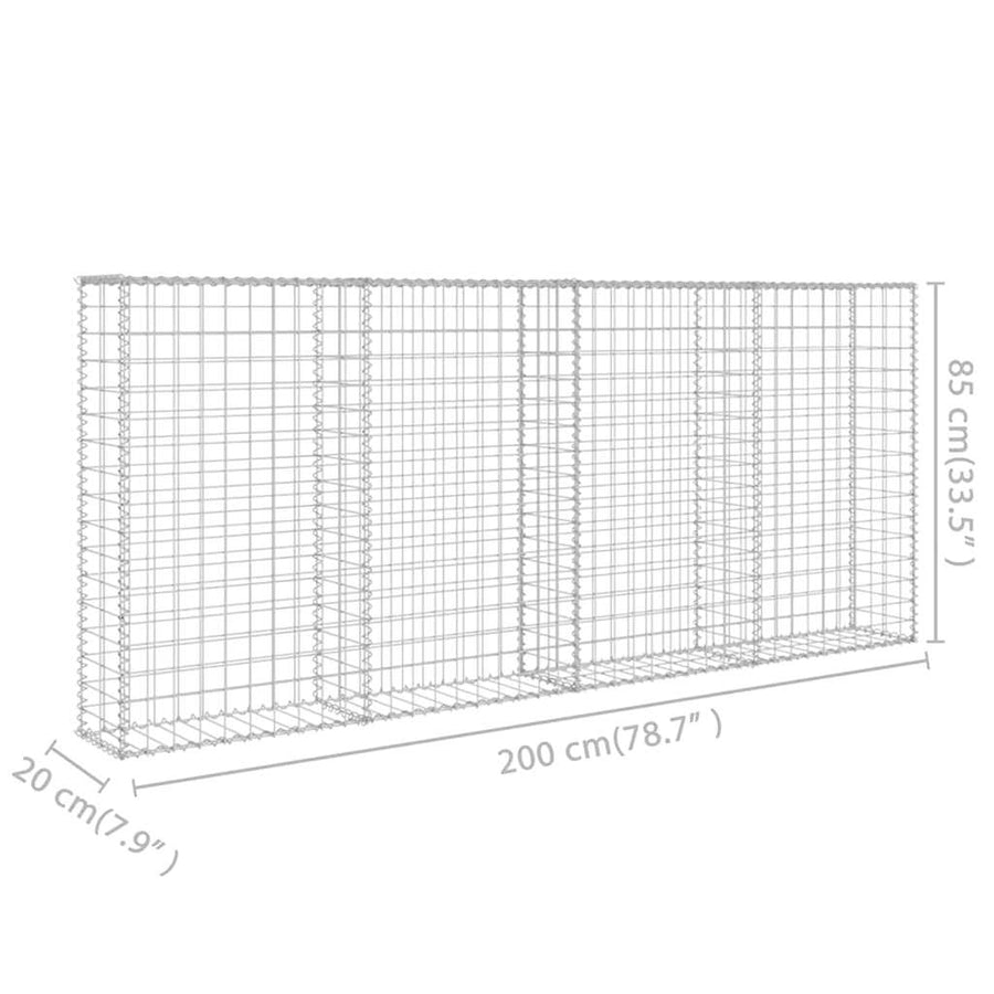 Gabion Wall with Covers Galvanised Steel 200x20x85 cm