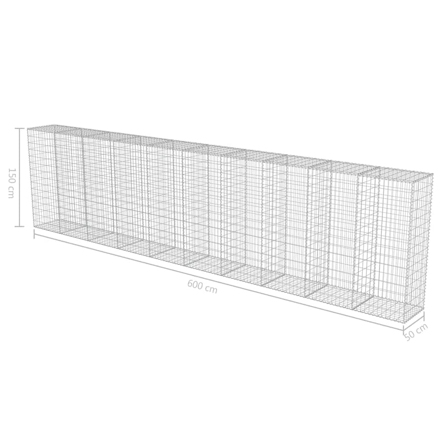 Gabion Wall with Covers Galvanised Steel 600x50x150 cm