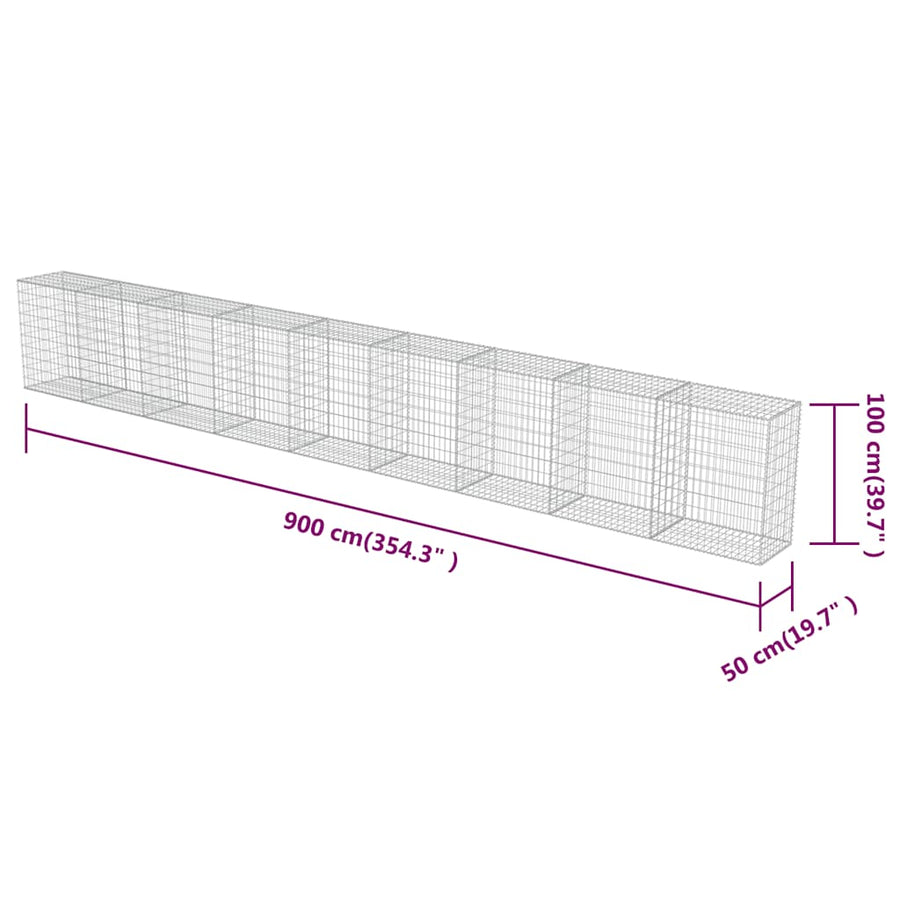 Gabion Wall with Covers Galvanised Steel 900x50x100 cm