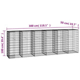 Gabion Wall with Covers Galvanised Steel 300x50x100 cm - Low Angle