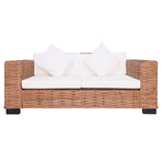 2 Piece Garden Sofa Set with Cushions Natural Rattan