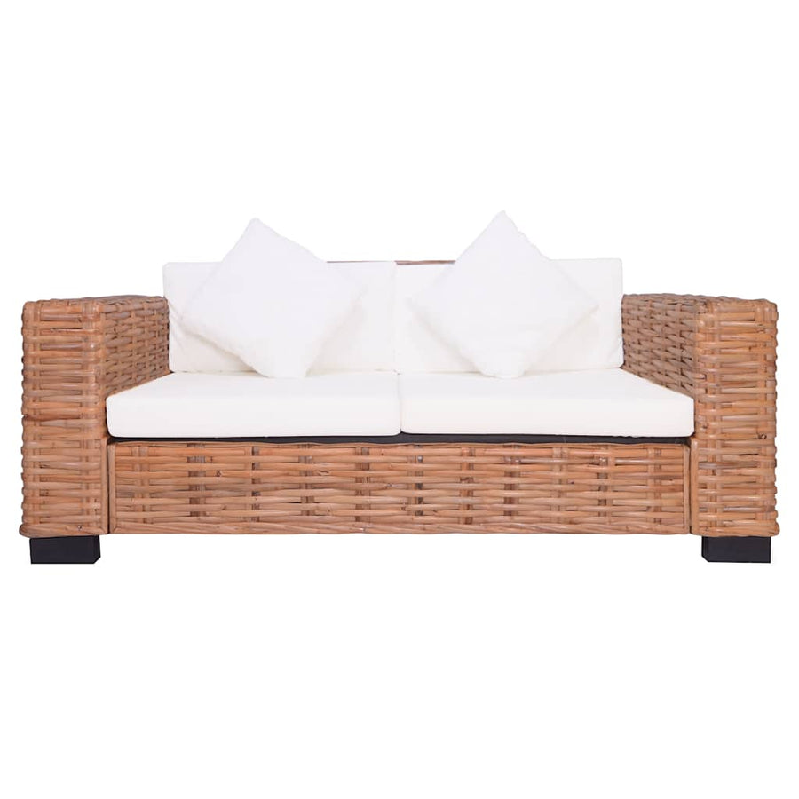 2 Piece Garden Sofa Set with Cushions Natural Rattan
