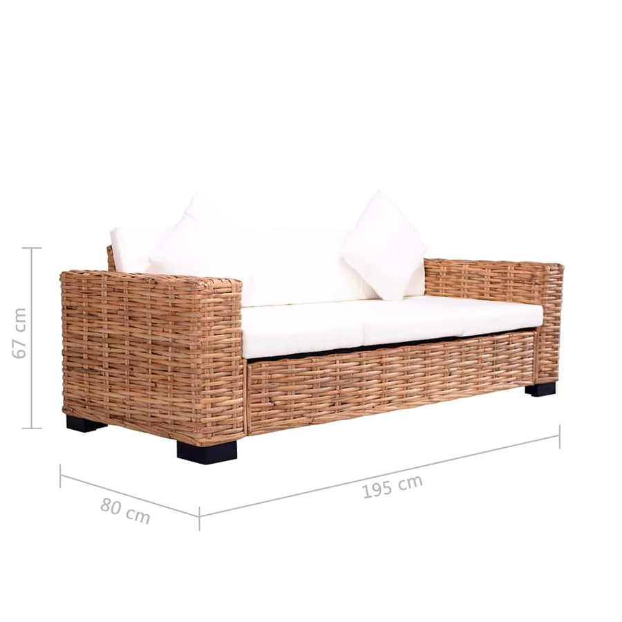 2 Piece Garden Sofa Set with Cushions Natural Rattan