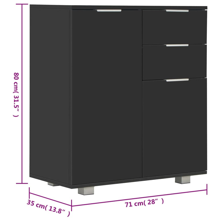 Sideboard High Gloss Black 71x35x80 cm Engineered Wood
